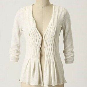 Anthropologie Moth Unwinding Ivory Slub Pleated V-neck Cardigan XS